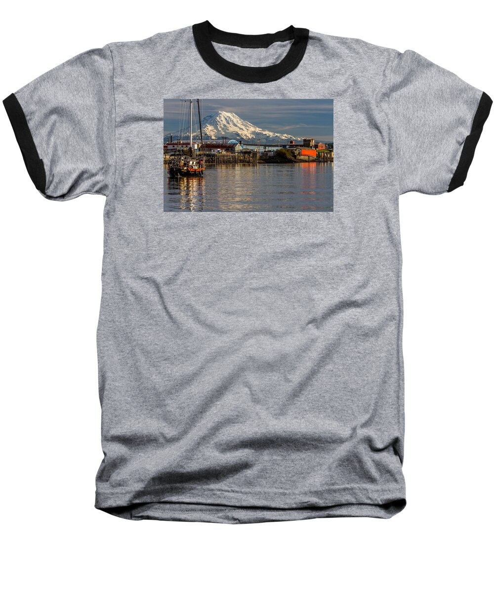 Rob Green Baseball T-Shirt featuring the photograph Thea Foss Waterway and Rainier 1 by Rob Green