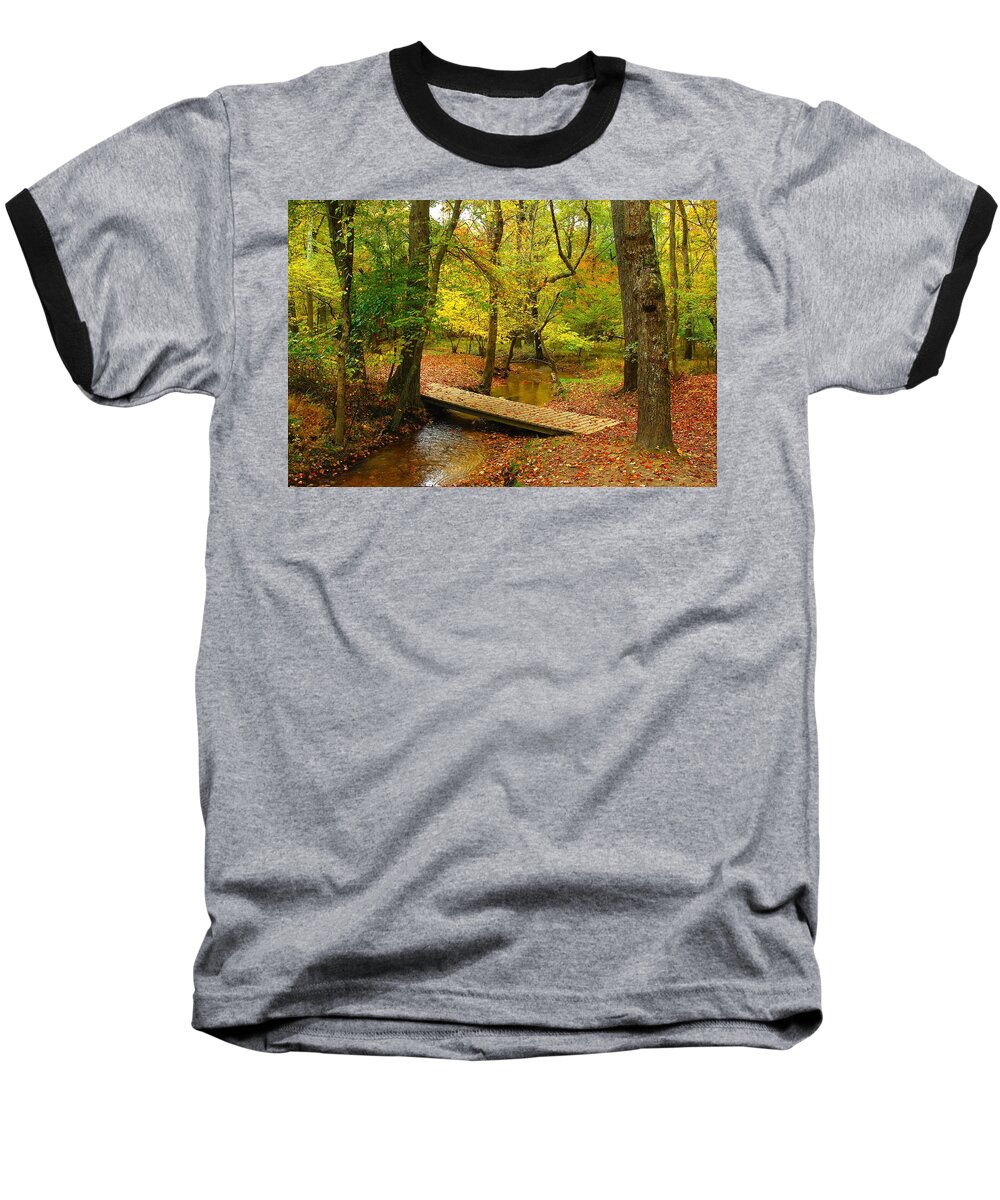 Autumn Landscapes Baseball T-Shirt featuring the photograph There Is Peace - Allaire State Park by Angie Tirado