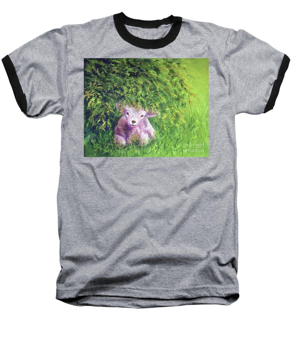 Lamb Baseball T-Shirt featuring the painting There you are by Susan Sarabasha