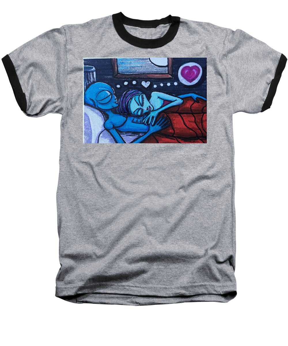 Love Baseball T-Shirt featuring the painting They sleep, connect and dream together by Similar Alien