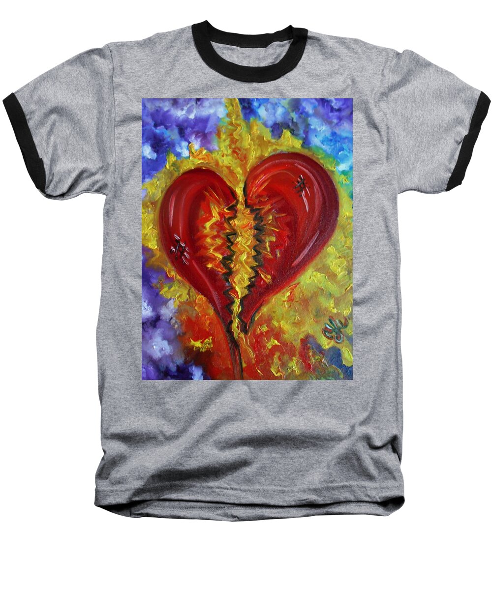 Brokenhearts Baseball T-Shirt featuring the painting This Old Heart of Mine by Yesi Casanova