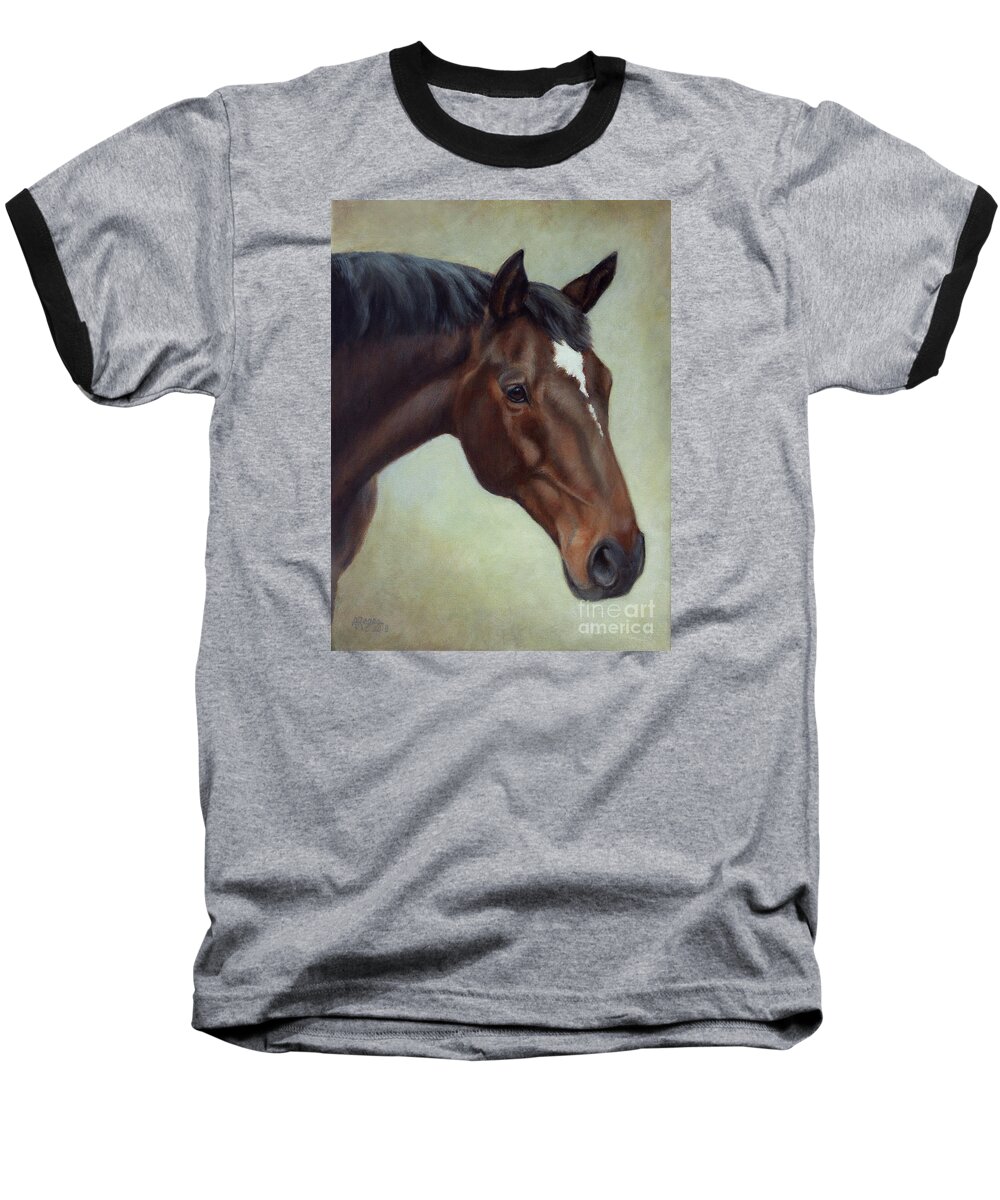 Horse Baseball T-Shirt featuring the painting Thoroughbred Horse, Brown Bay Head Portrait by Amy Reges