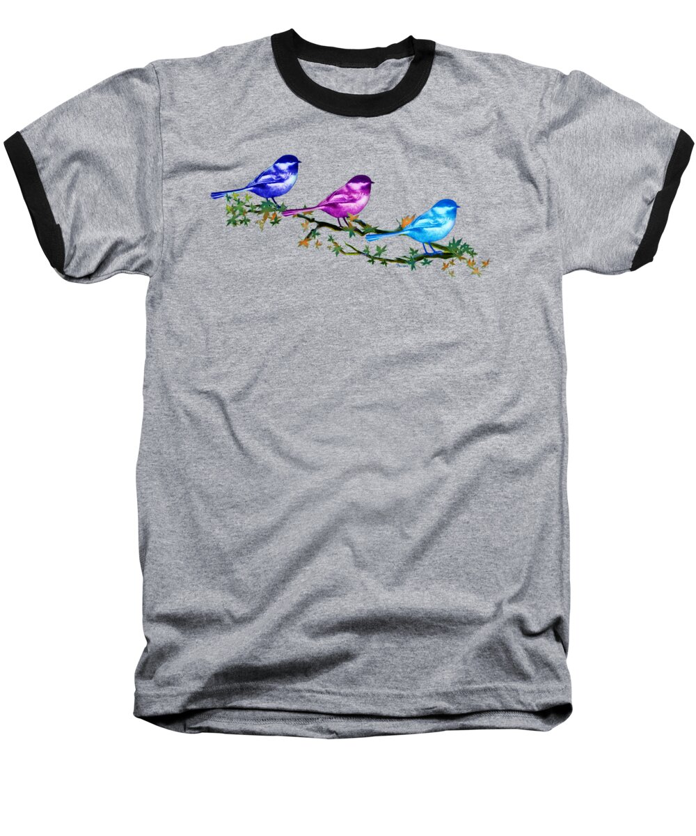Three Chickadees Baseball T-Shirt featuring the painting Three Chickadees by Teresa Ascone