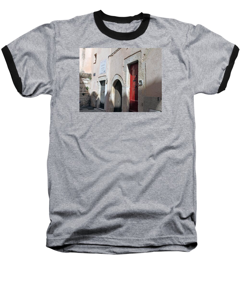 Narrow Baseball T-Shirt featuring the photograph Three Different Doors by Allan Levin