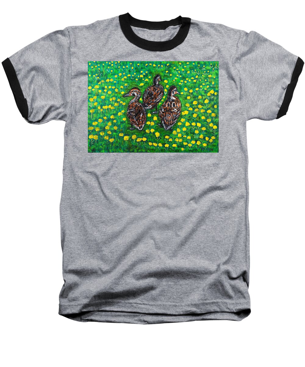 Bird Baseball T-Shirt featuring the painting Three Ducklings by Valerie Ornstein