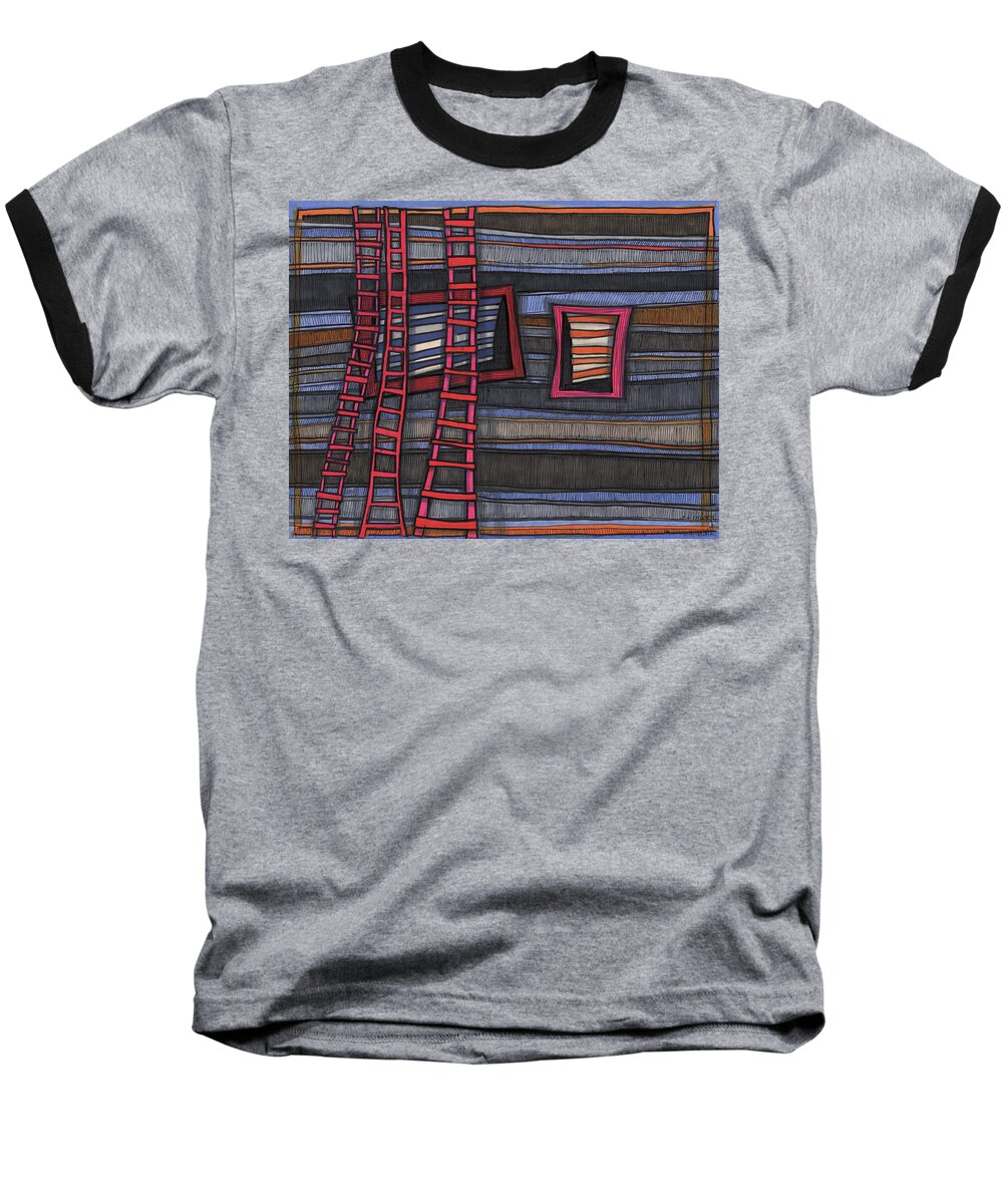 Drawing Baseball T-Shirt featuring the drawing Three Ladders by Sandra Church