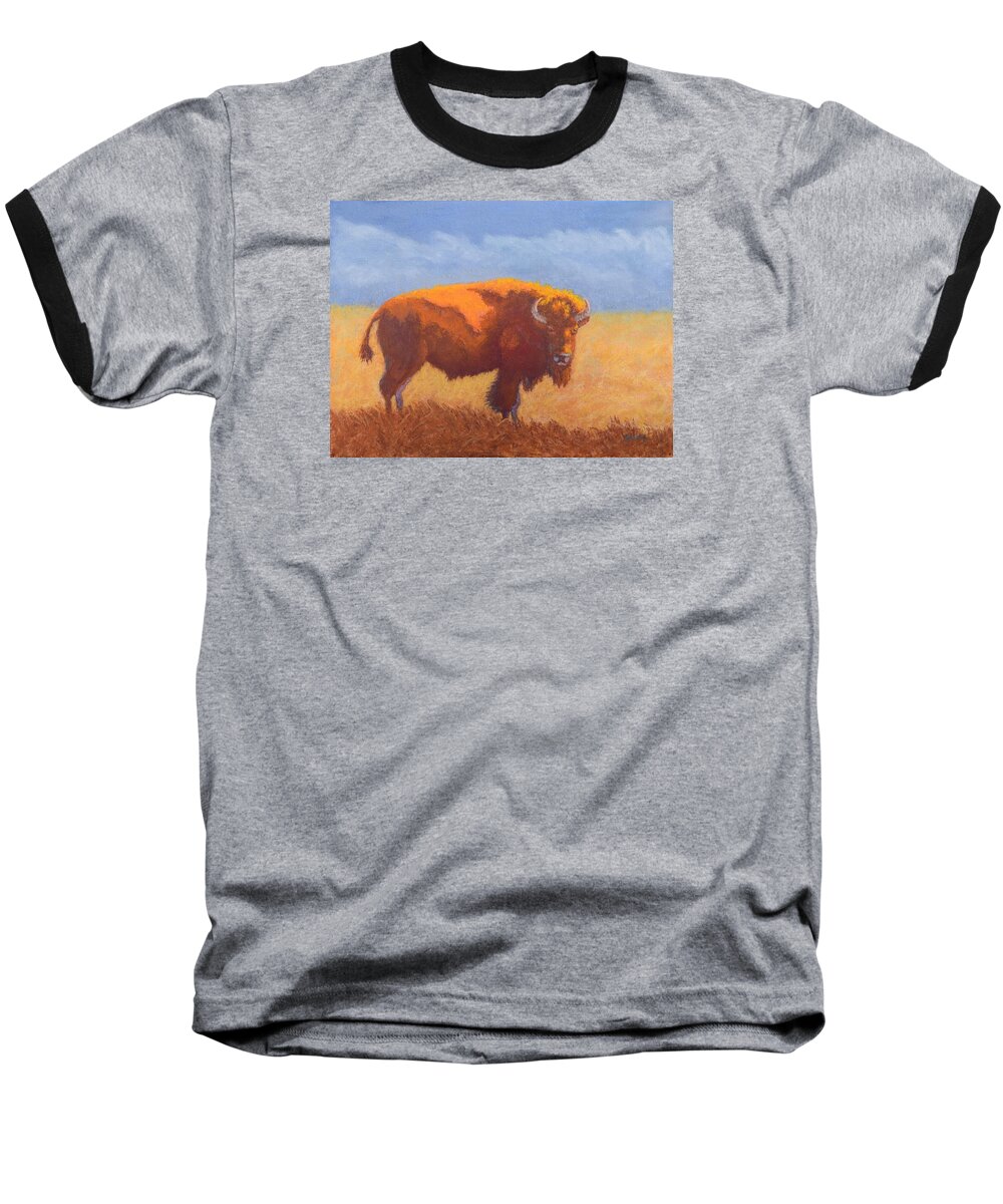 Bison Baseball T-Shirt featuring the painting Thunder on the Prairie by Nancy Jolley