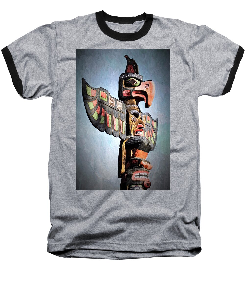 Totem Poles Baseball T-Shirt featuring the photograph Thunderbird Totem Pole - Thunderbird Park, Victoria, British Columbia by Peggy Collins