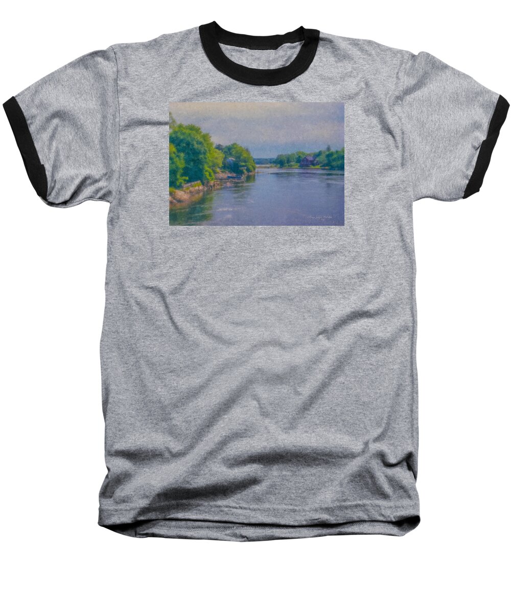 Tidal Inlet Baseball T-Shirt featuring the painting Tidal Inlet in Southern Maine by Bill McEntee