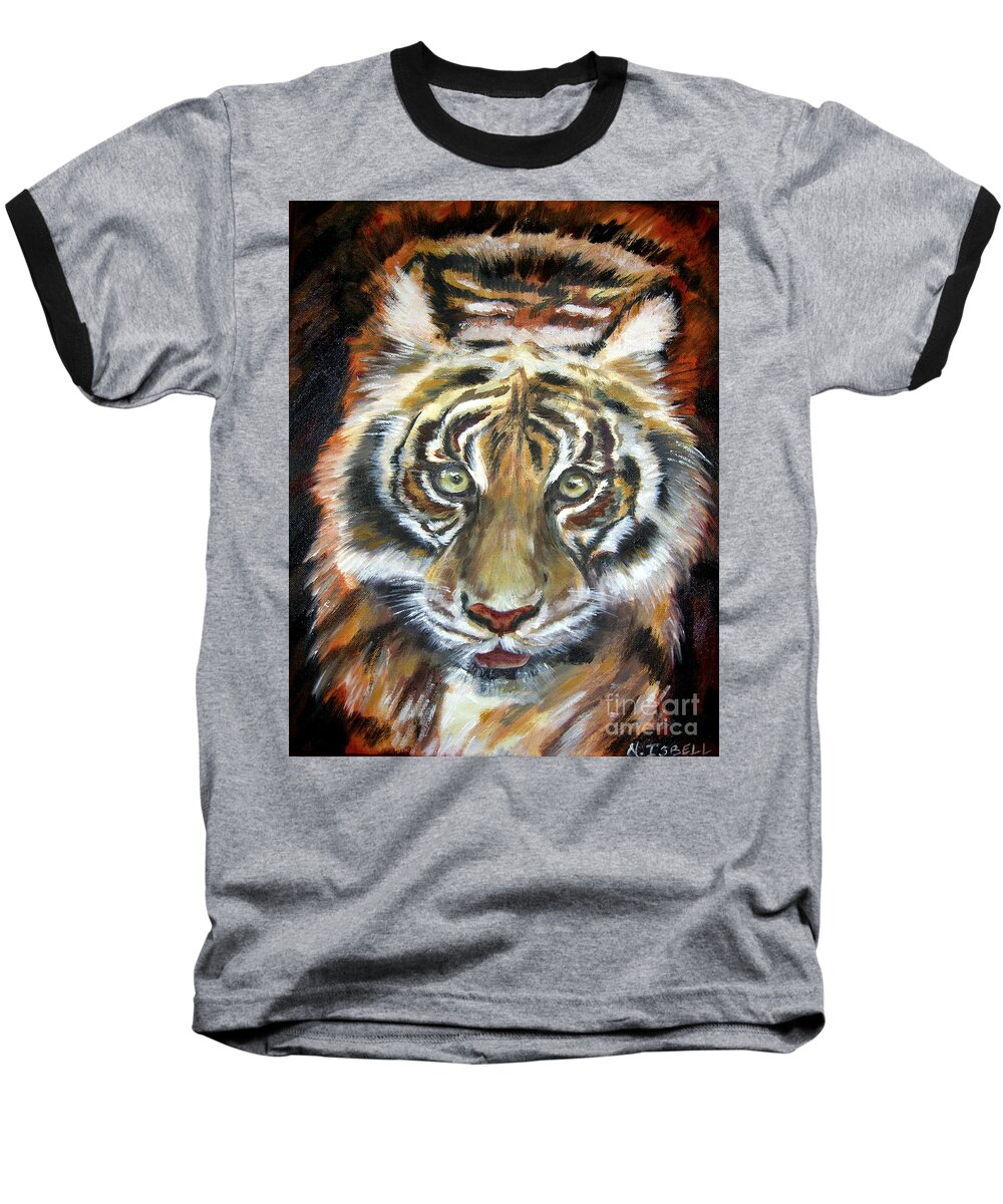 Tiger Baseball T-Shirt featuring the painting Tiger by Nancy Isbell