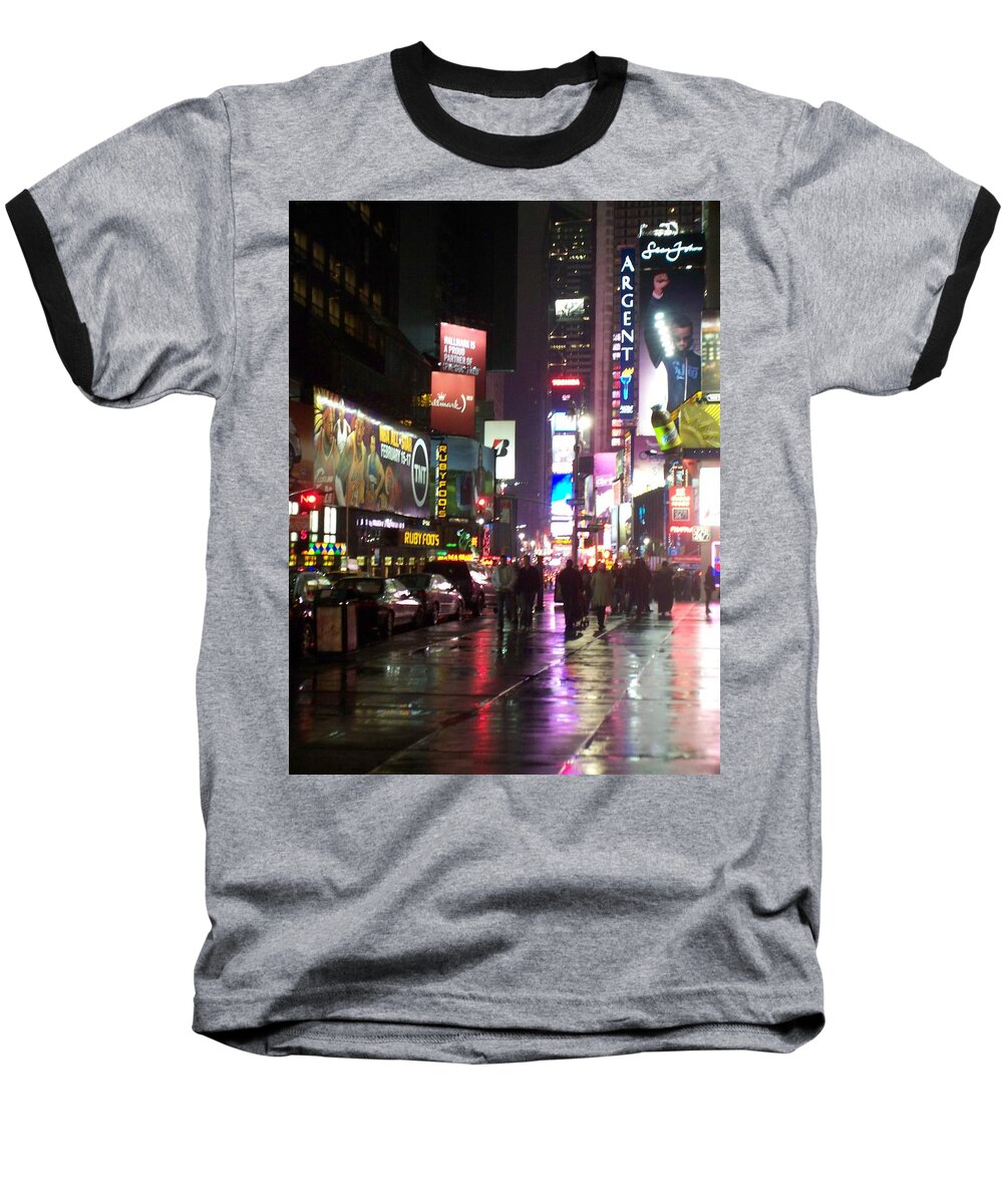 Times Square Baseball T-Shirt featuring the photograph Times Square in the rain 1 by Anita Burgermeister