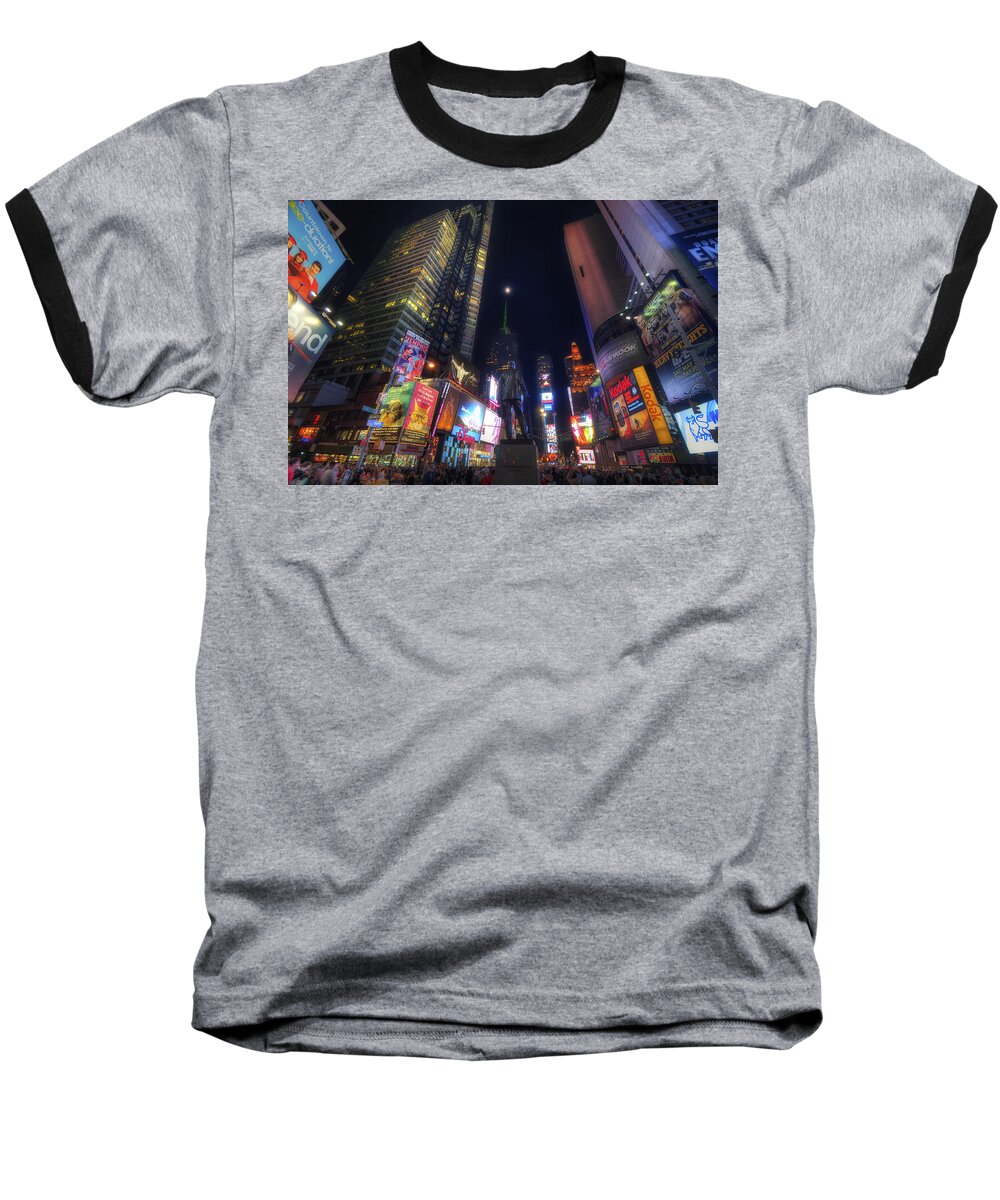 Art Baseball T-Shirt featuring the photograph Times Square Moonlight by Yhun Suarez