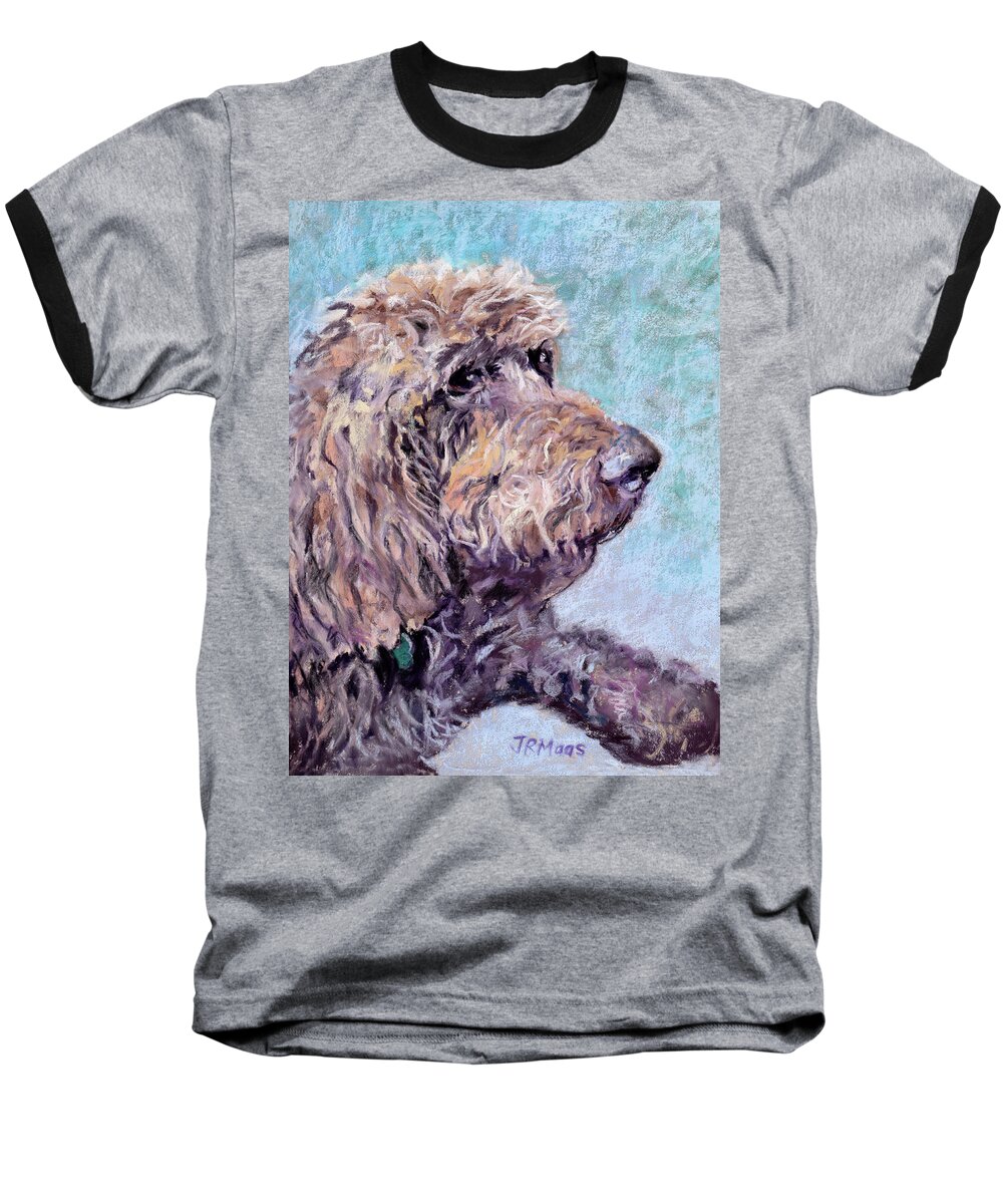 Labradoodle Baseball T-Shirt featuring the painting Token by Julie Maas