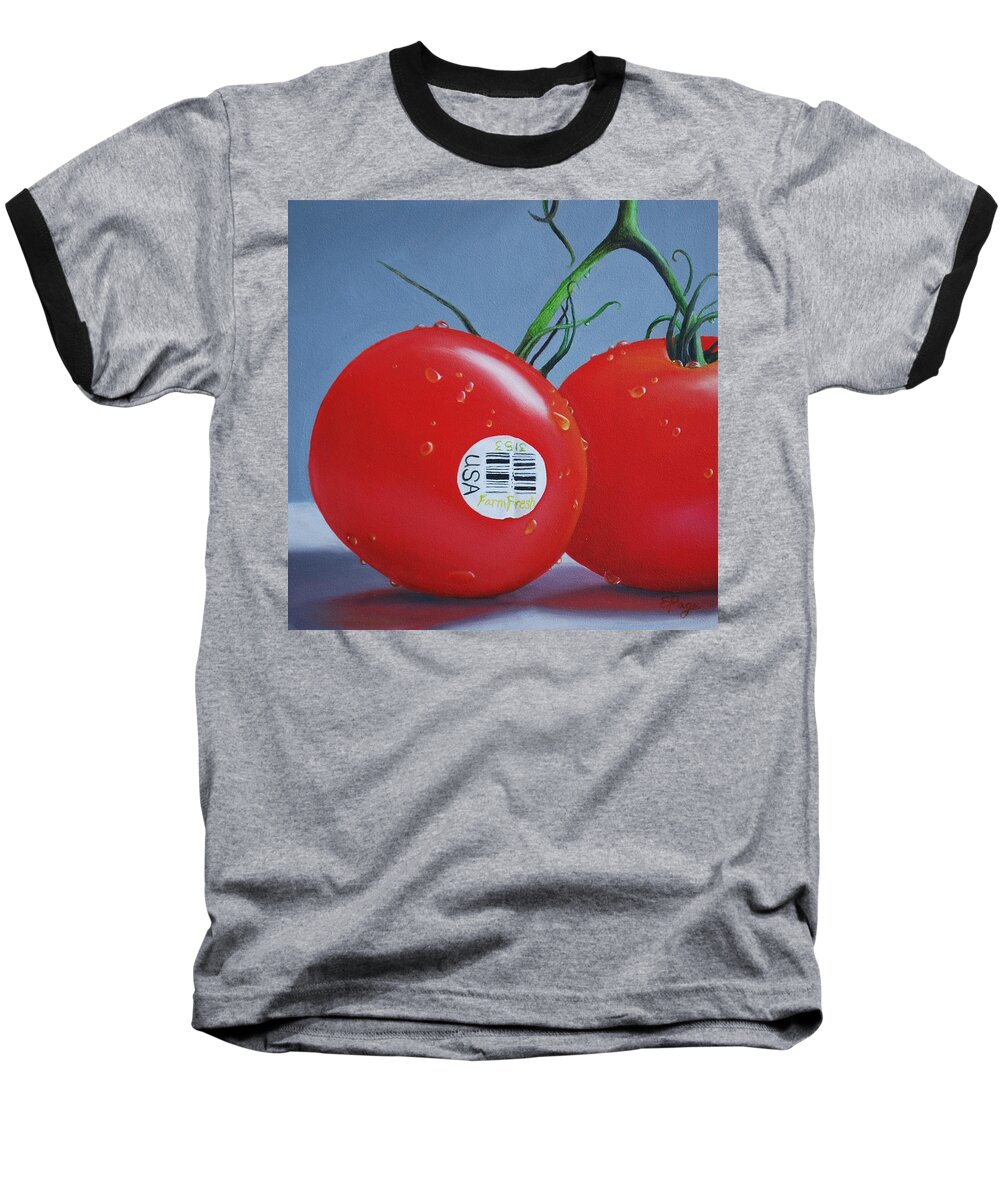 Realism Baseball T-Shirt featuring the painting Tomatoes with Sticker by Emily Page