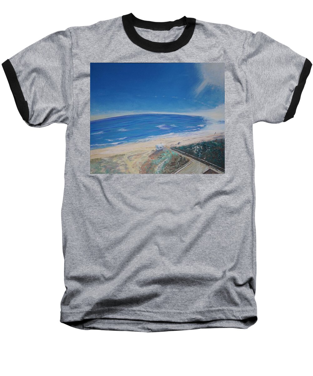 Drone Baseball T-Shirt featuring the painting Top View of Waveland Beach by Mike Jenkins