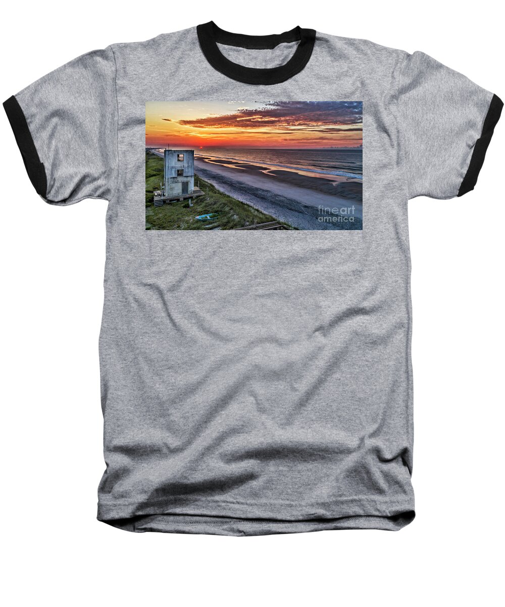 Surf City Baseball T-Shirt featuring the photograph Tower Sunrise by DJA Images