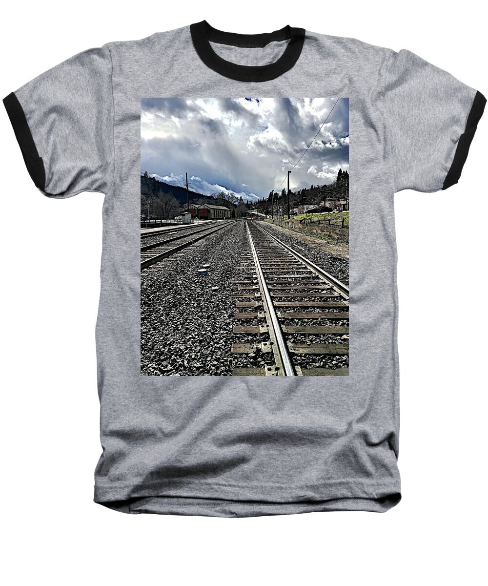 Railroad Baseball T-Shirt featuring the photograph Tracks by JoAnn Lense