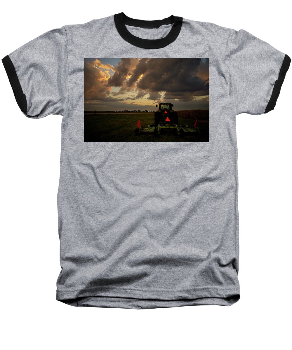 Tractor Baseball T-Shirt featuring the photograph Tractor at Sunrise - Chester Nebraska by Art Whitton