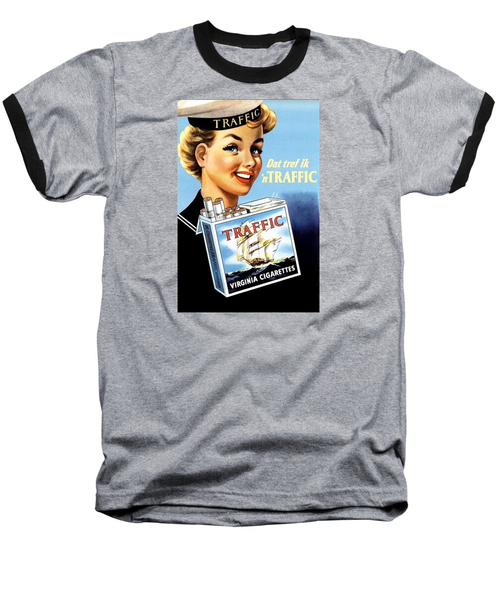 Tobacco Ads Baseball T-Shirt featuring the digital art Traffic Cigarette by Kim Kent