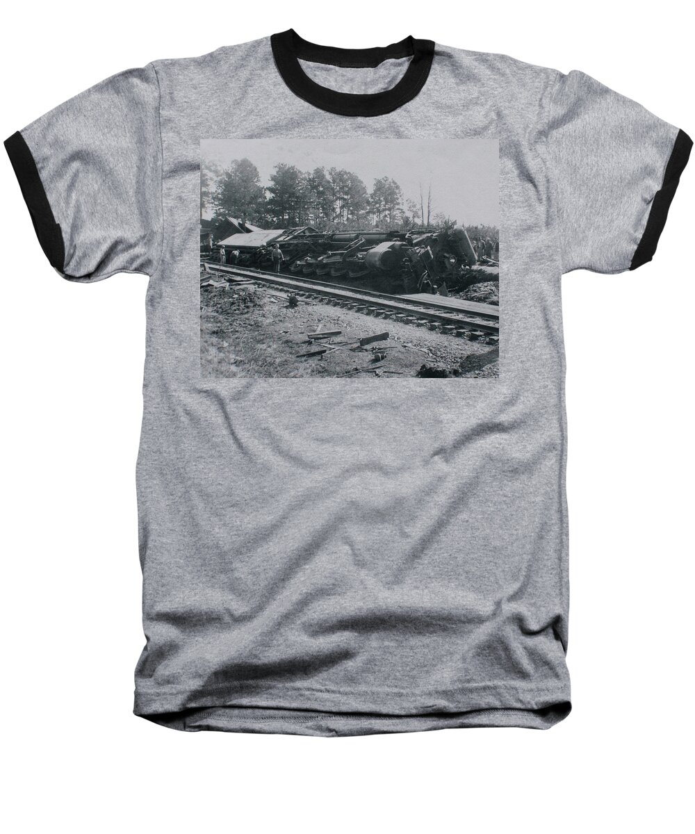 Train Baseball T-Shirt featuring the photograph Train Derailment by Jeanne May