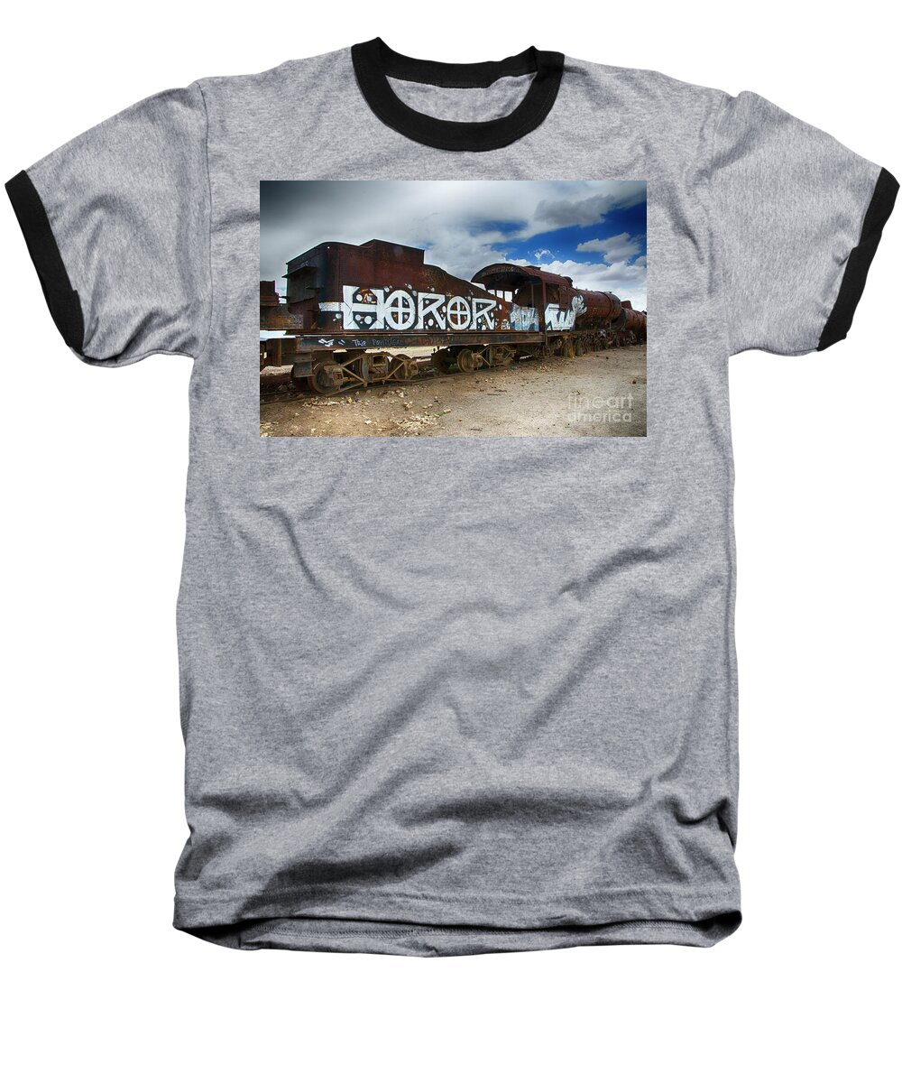 Uyuni Baseball T-Shirt featuring the photograph Train Graveyard Uyuni Bolivia 13 by Bob Christopher