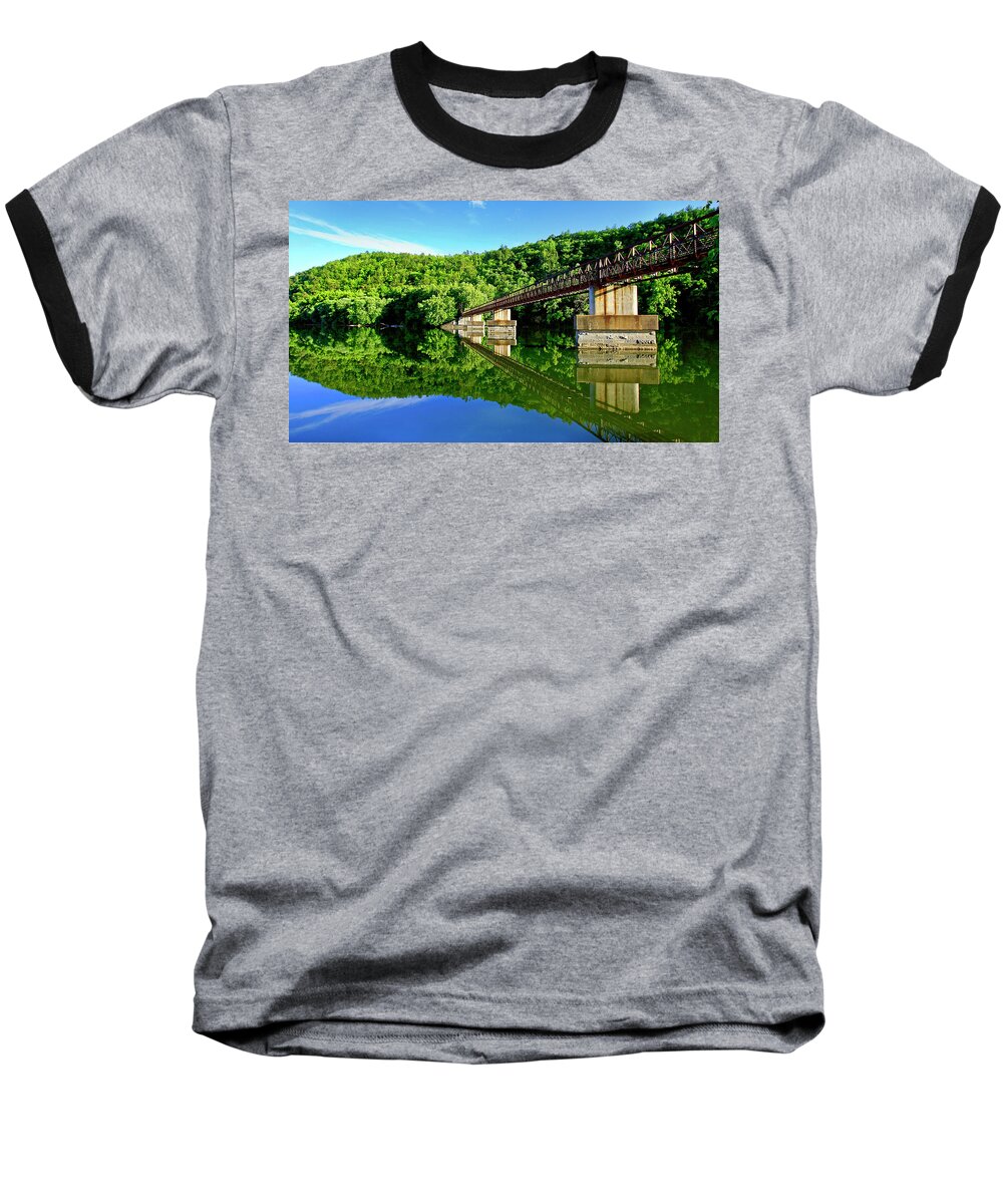 James River Foot Bridge Baseball T-Shirt featuring the photograph Tranquility at The James River Footbridge by The James Roney Collection