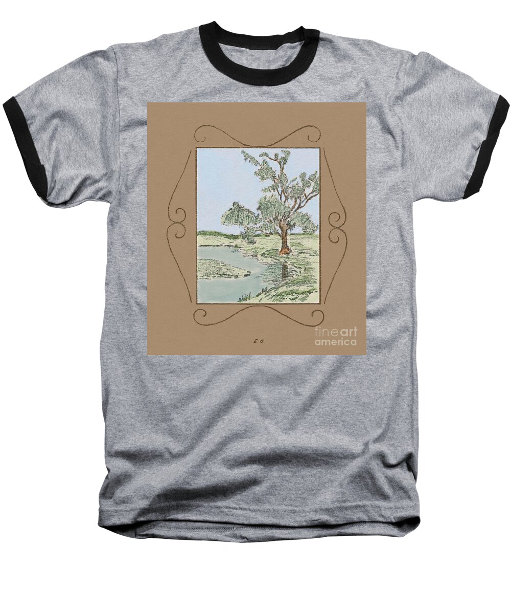 Tree Baseball T-Shirt featuring the drawing Tree Mirror in Lake by Donna L Munro