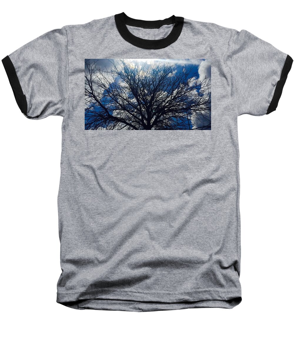 Tree Baseball T-Shirt featuring the photograph Tree sun and blue sky by Andre Brands