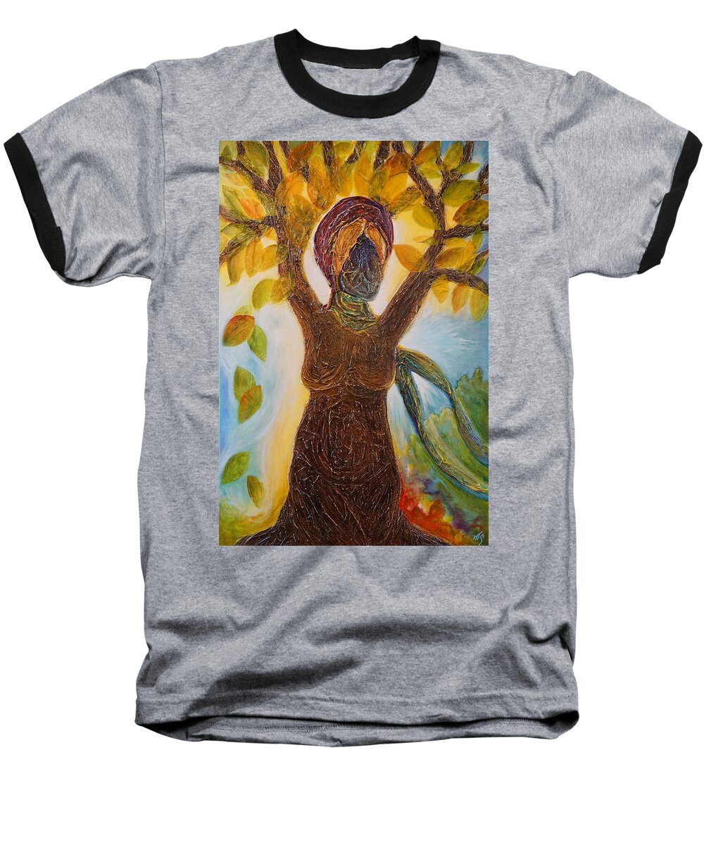 Tree Baseball T-Shirt featuring the painting Tree Woman by Theresa Marie Johnson