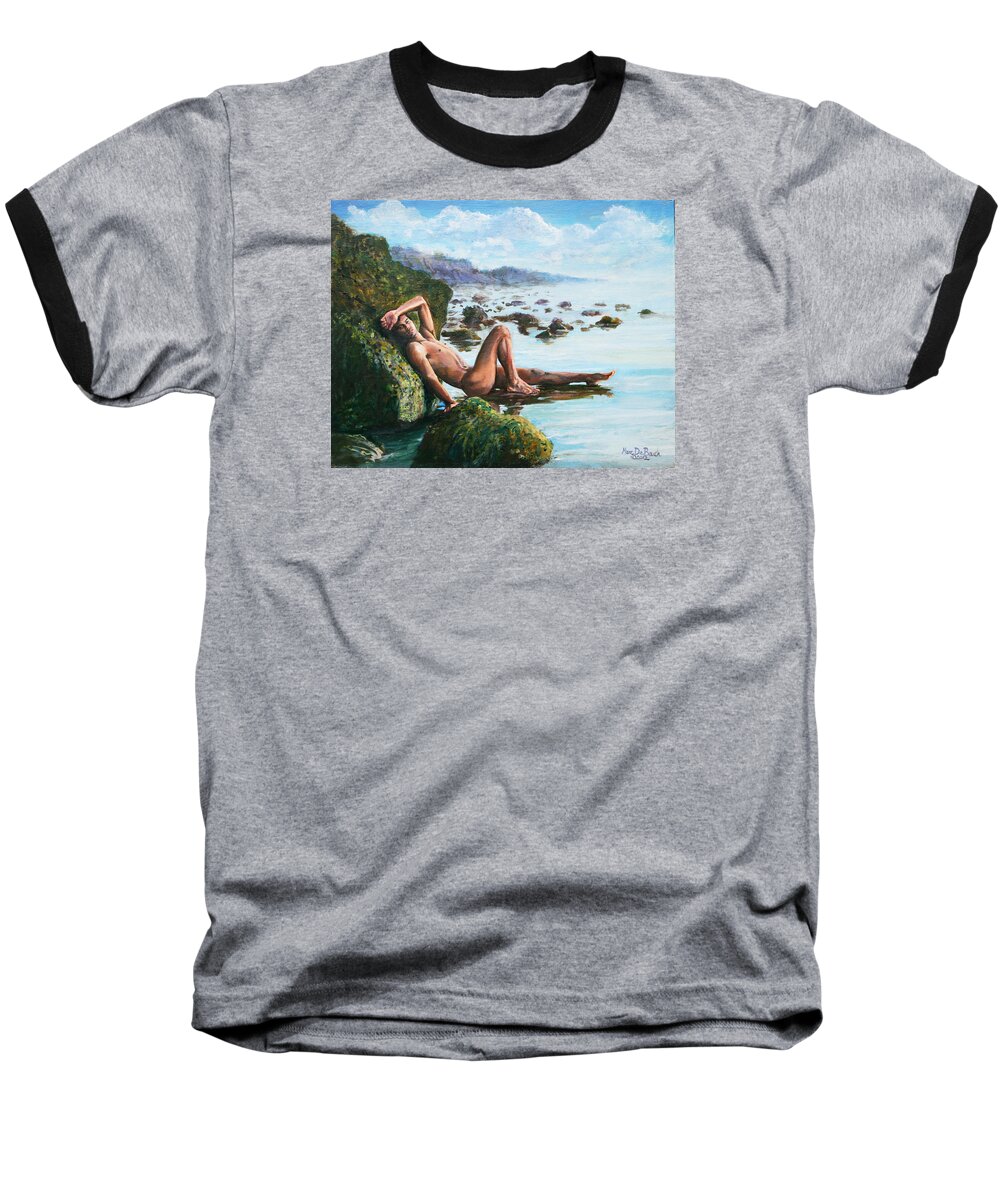 Beach Baseball T-Shirt featuring the painting Trevor on the Beach by Marc DeBauch