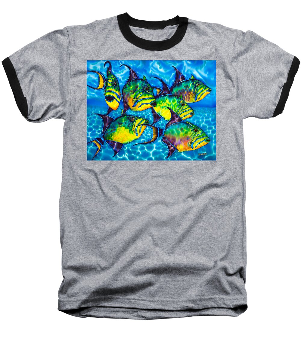 Diving Baseball T-Shirt featuring the painting Trigger Fish - Caribbean Sea by Daniel Jean-Baptiste