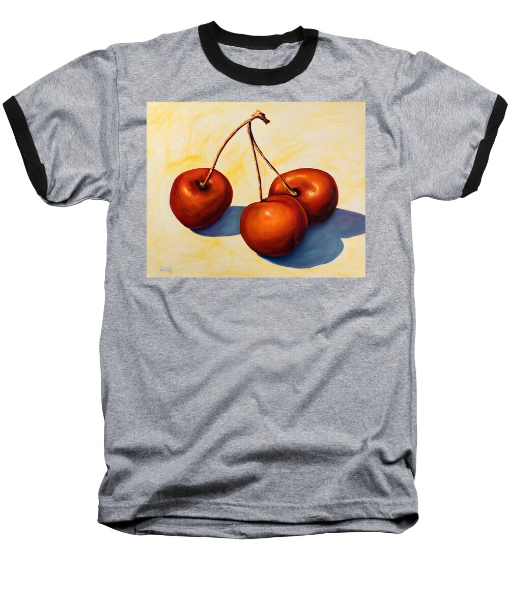 Cherries Baseball T-Shirt featuring the painting Trilogy by Shannon Grissom