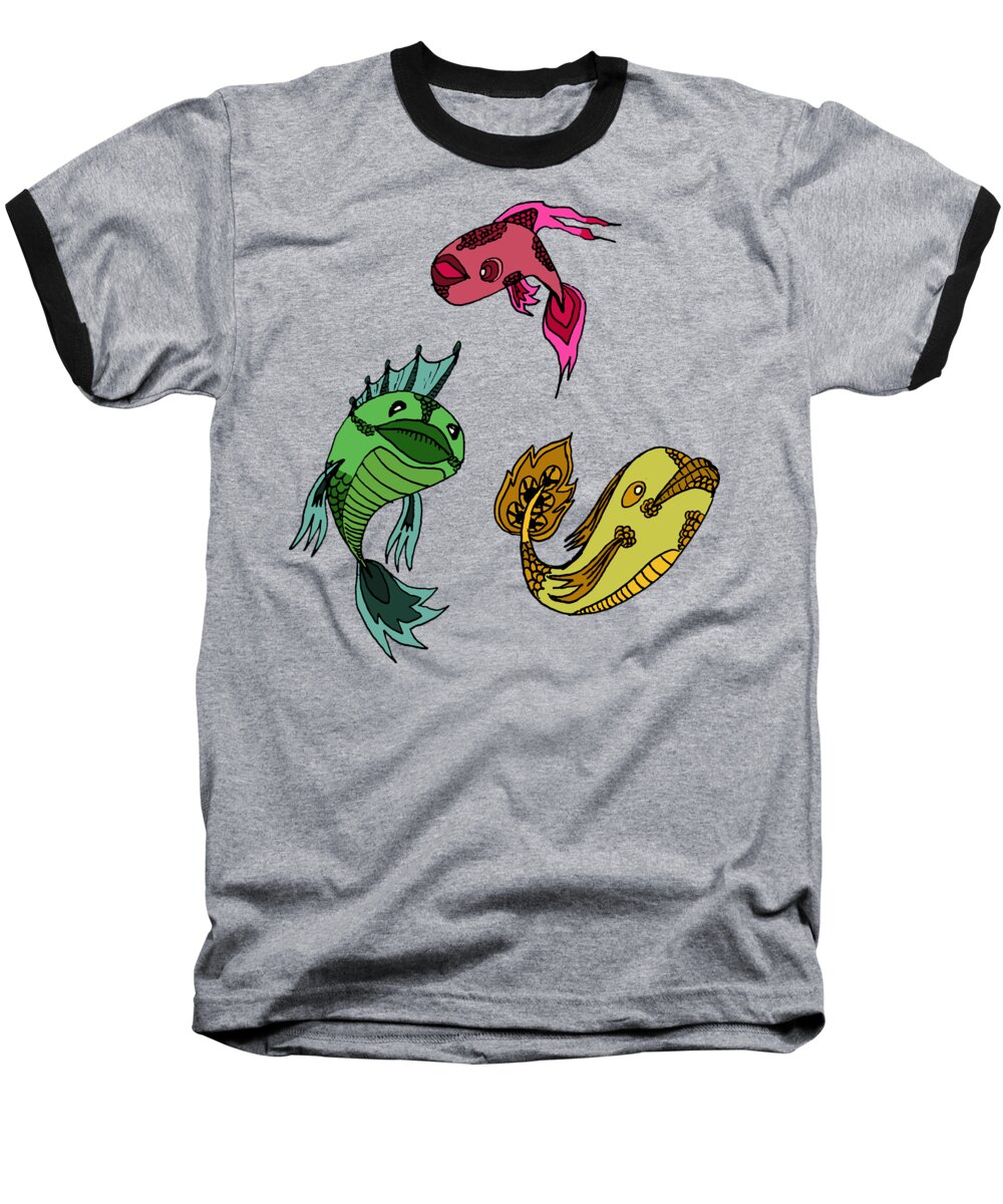 Trio Baseball T-Shirt featuring the digital art Trio Fish by Piotr Dulski