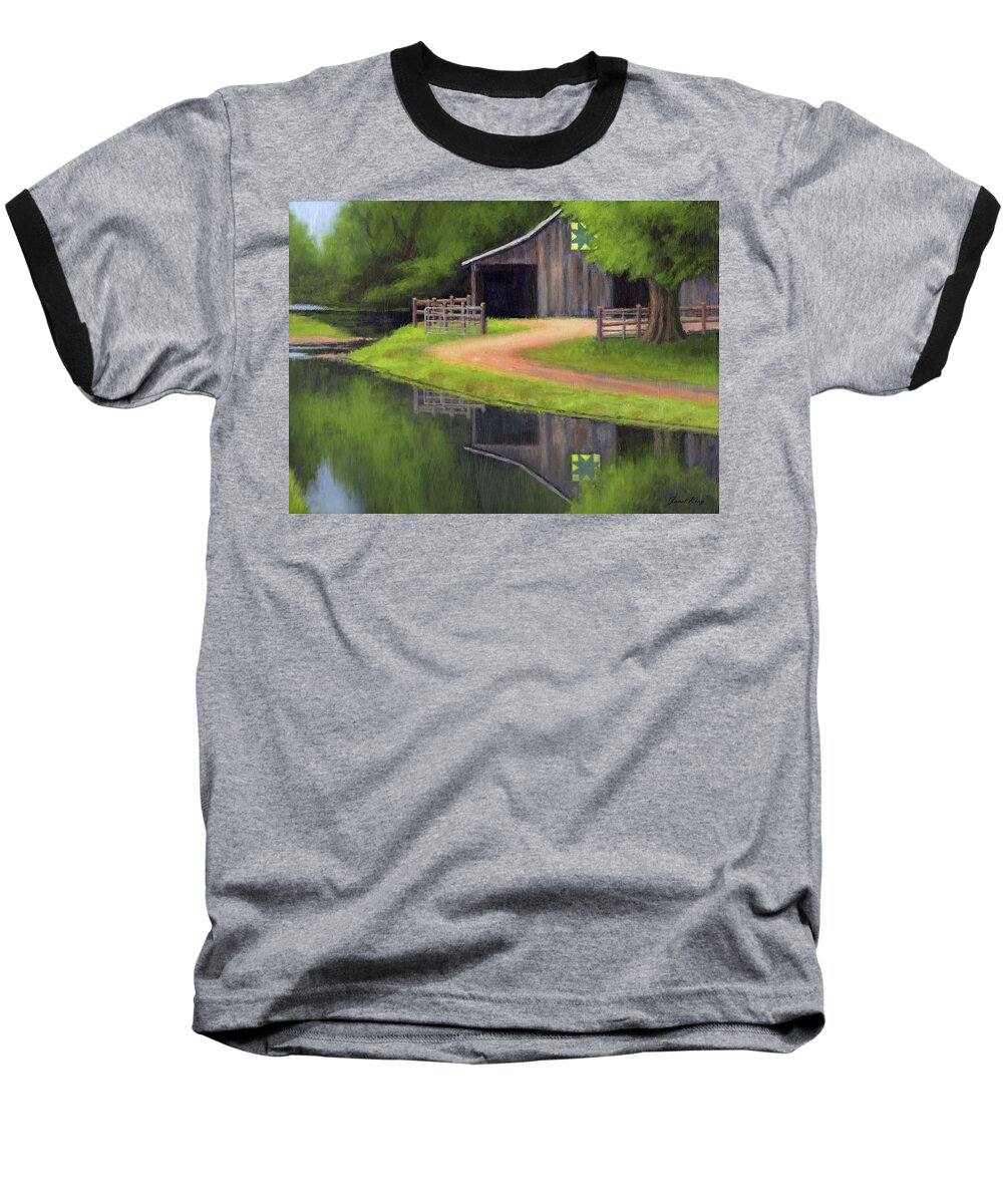 Barn Baseball T-Shirt featuring the painting Triple L Ranch by Janet King
