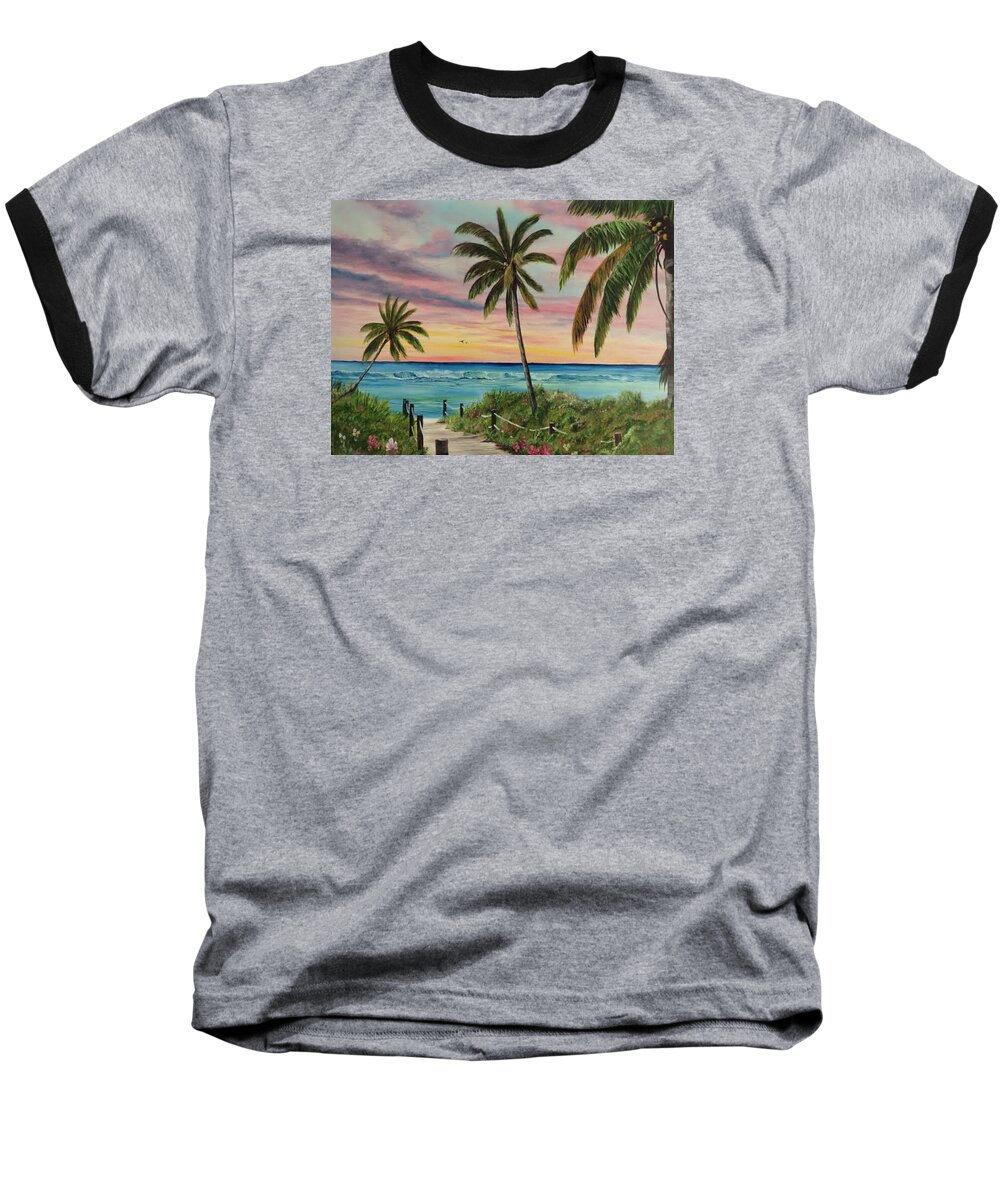 Beach Baseball T-Shirt featuring the painting Tropical Paradise by Lloyd Dobson