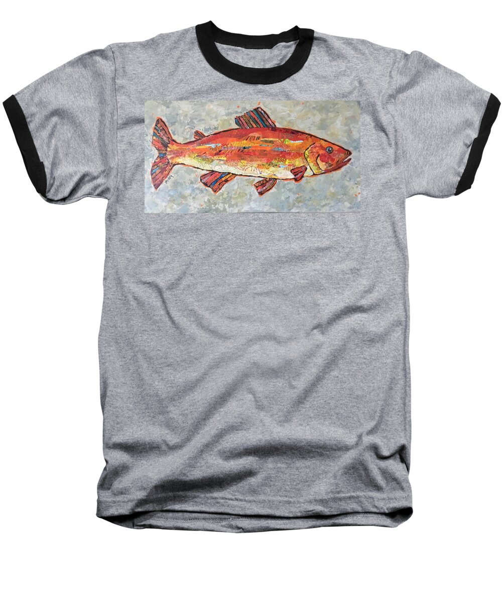 Fish Baseball T-Shirt featuring the painting Trudy the Trout by Phiddy Webb
