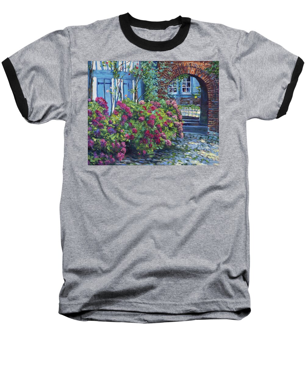 Gardens Baseball T-Shirt featuring the painting Tudor Hydrangea Garden by David Lloyd Glover