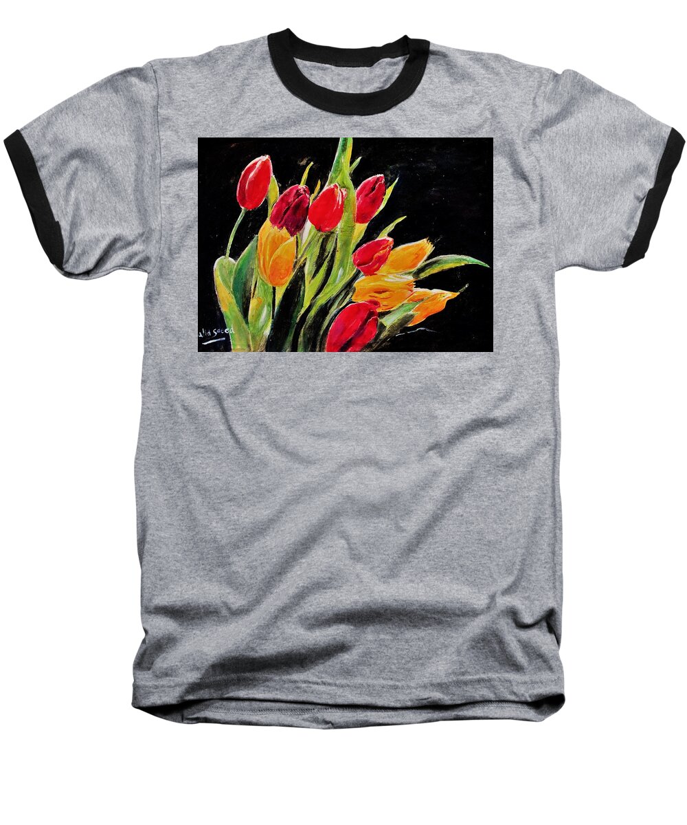 Tulip Baseball T-Shirt featuring the painting Tulips colors by Khalid Saeed