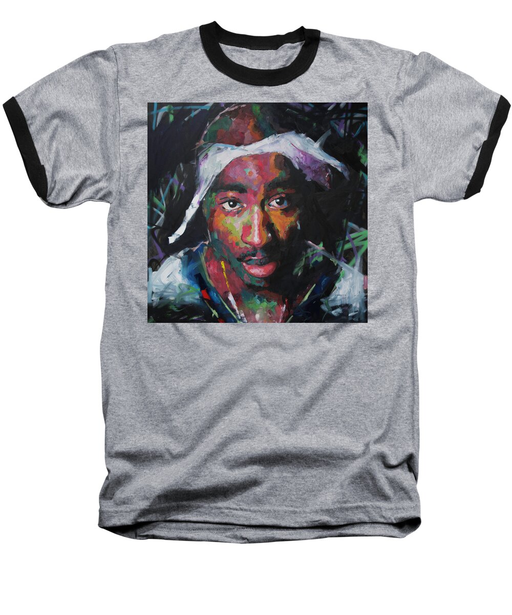 Tupac Baseball T-Shirt featuring the painting Tupac Shakur by Richard Day