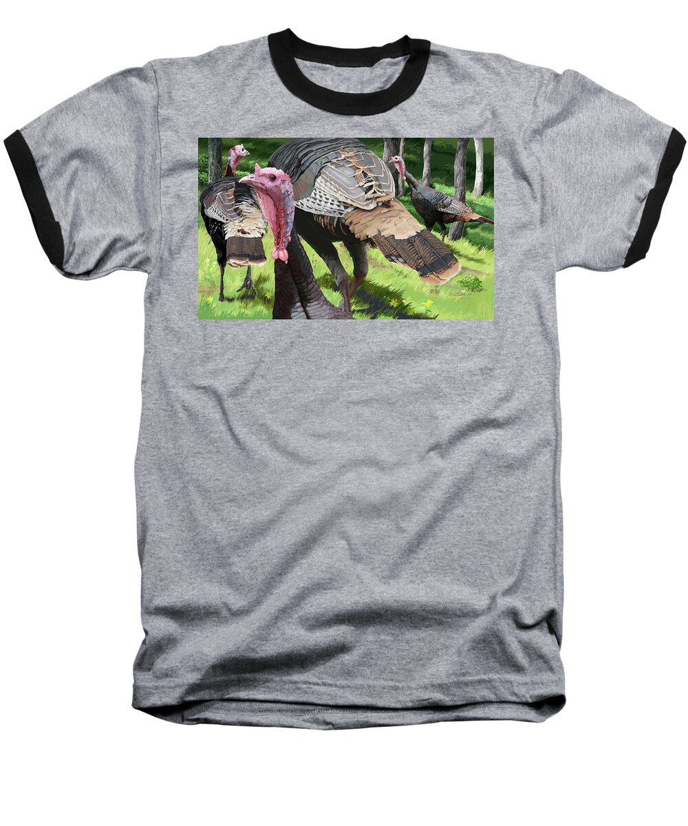 Birds Baseball T-Shirt featuring the digital art Turkey Tails by Pam Little