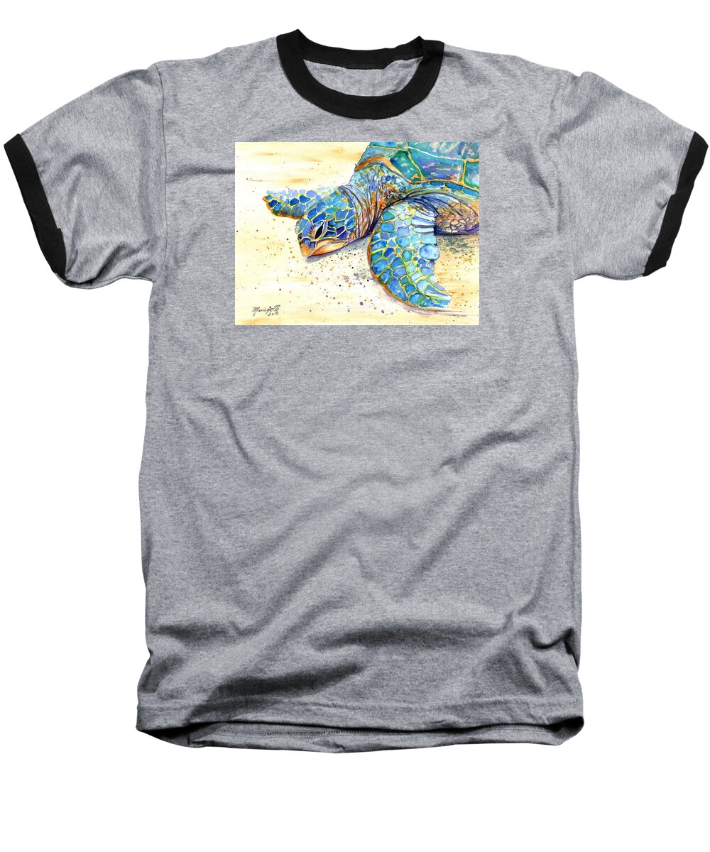 Turtle Baseball T-Shirt featuring the painting Turtle at Poipu Beach 4 by Marionette Taboniar