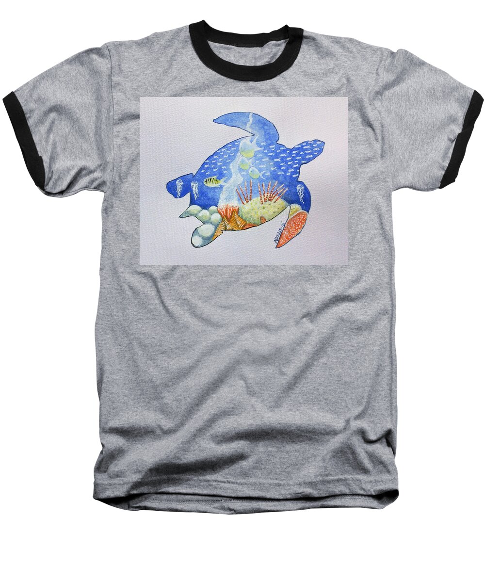 Turtle Baseball T-Shirt featuring the painting Turtle's World by Edwin Alverio