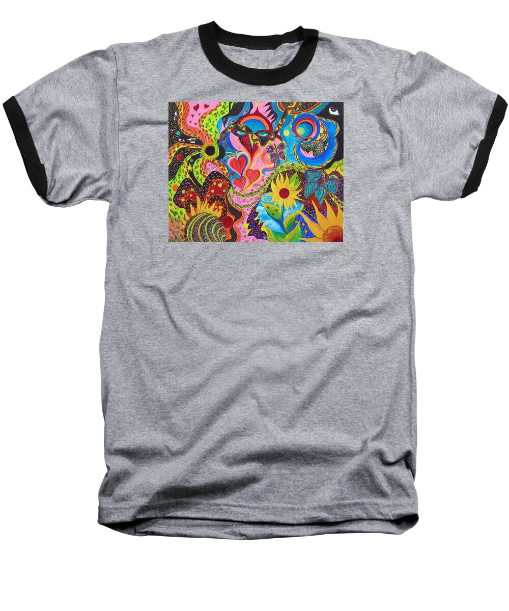 Abstract Baseball T-Shirt featuring the painting Hearts And Flowers by Marina Petro