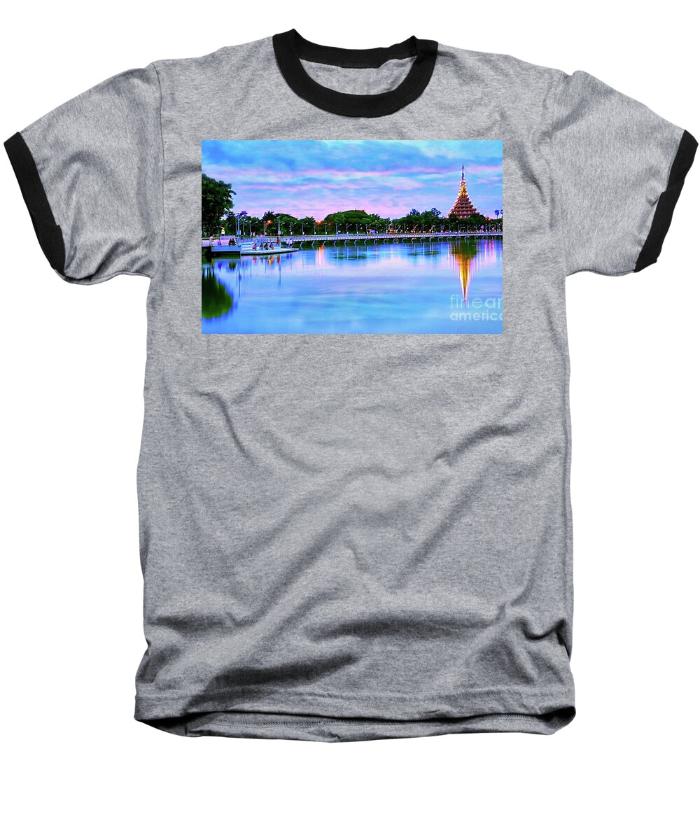 Landscape Baseball T-Shirt featuring the digital art Twilight City Lake View by Ian Gledhill
