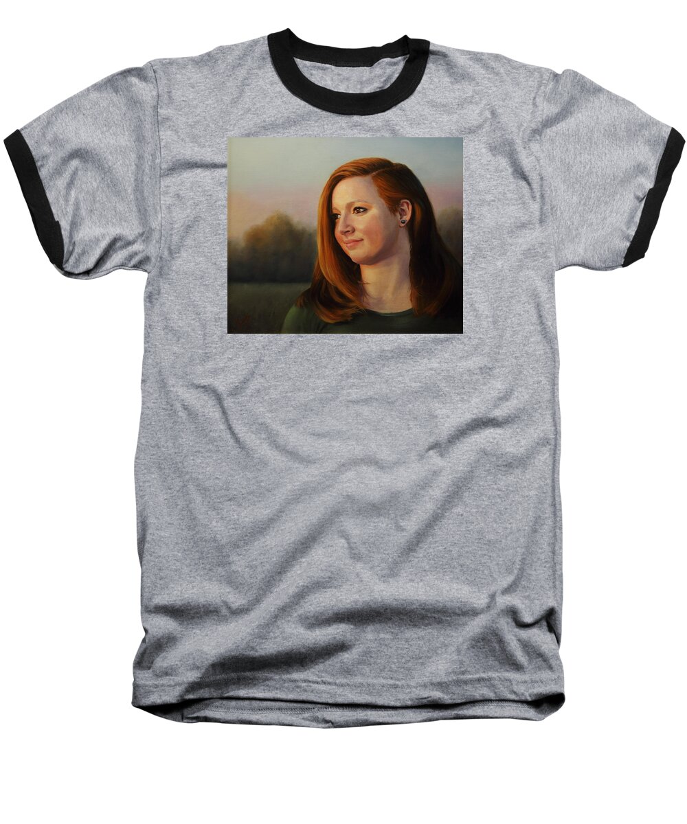 Young Girl Portrait Baseball T-Shirt featuring the painting Twilight's Approach by Glenn Beasley