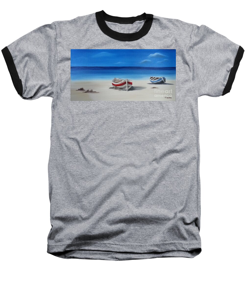 Boats Baseball T-Shirt featuring the painting Two Boats by Bev Conover