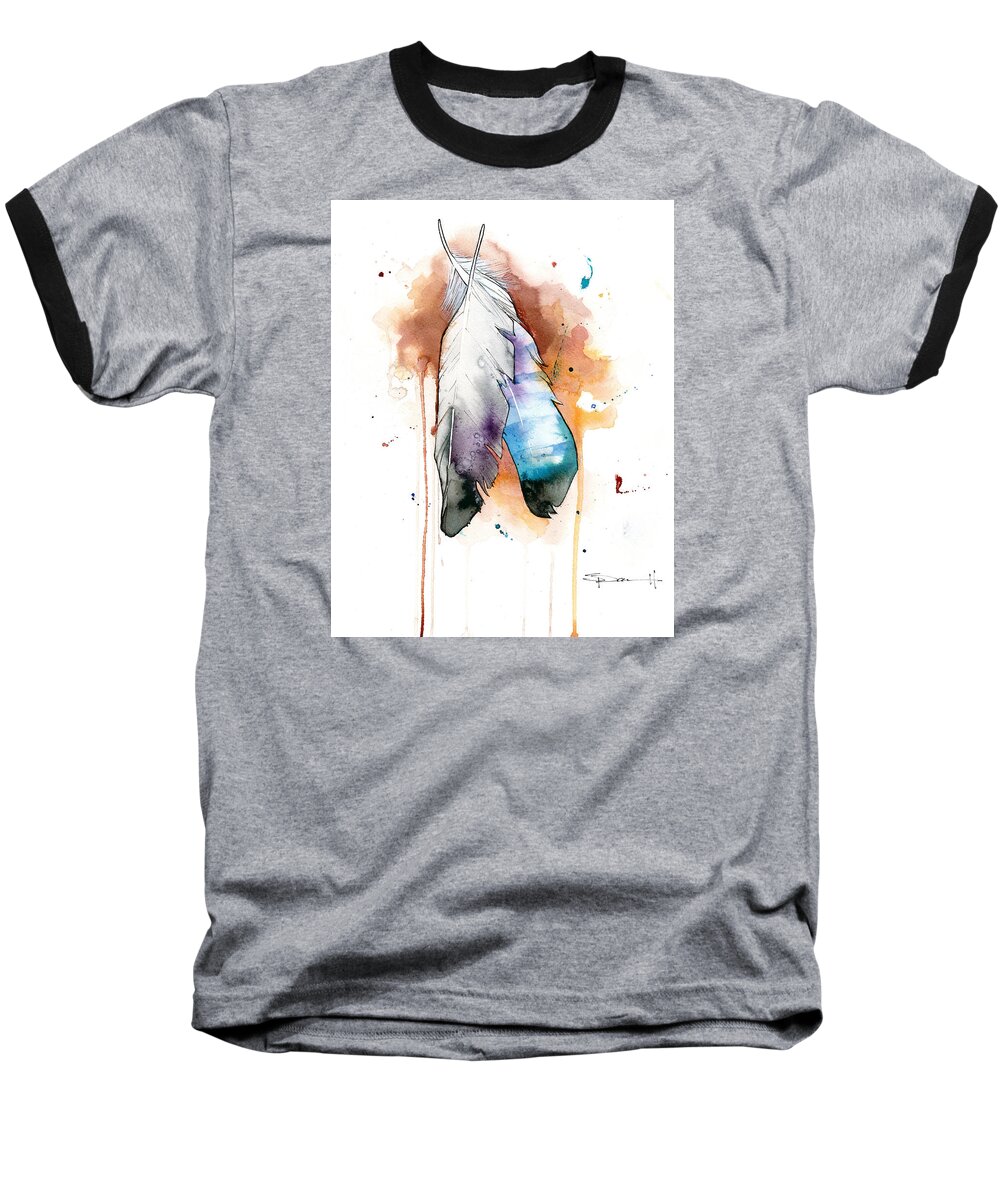 Watercolor Baseball T-Shirt featuring the painting Two Feathers by Sean Parnell