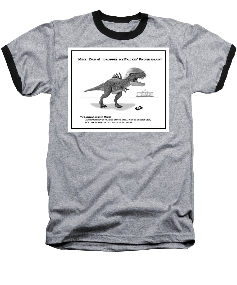 Tyrannosaurus Rump Black And White Baseball T-Shirt featuring the digital art Tyrannosaurus Rump BW by Bonnie Follett