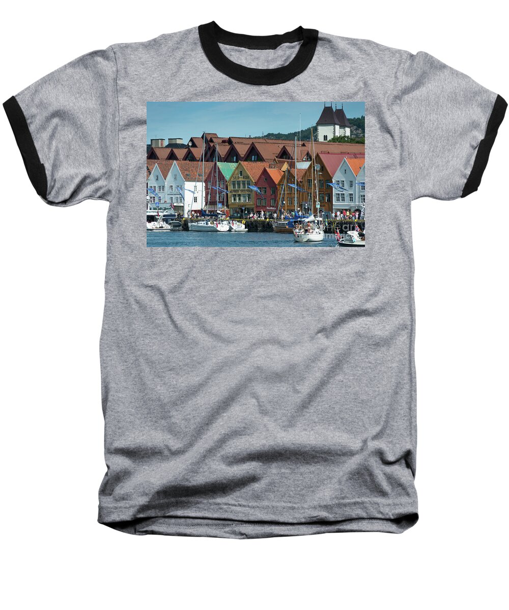 Bergen Baseball T-Shirt featuring the photograph Tyske Bryggen by Andrew Michael