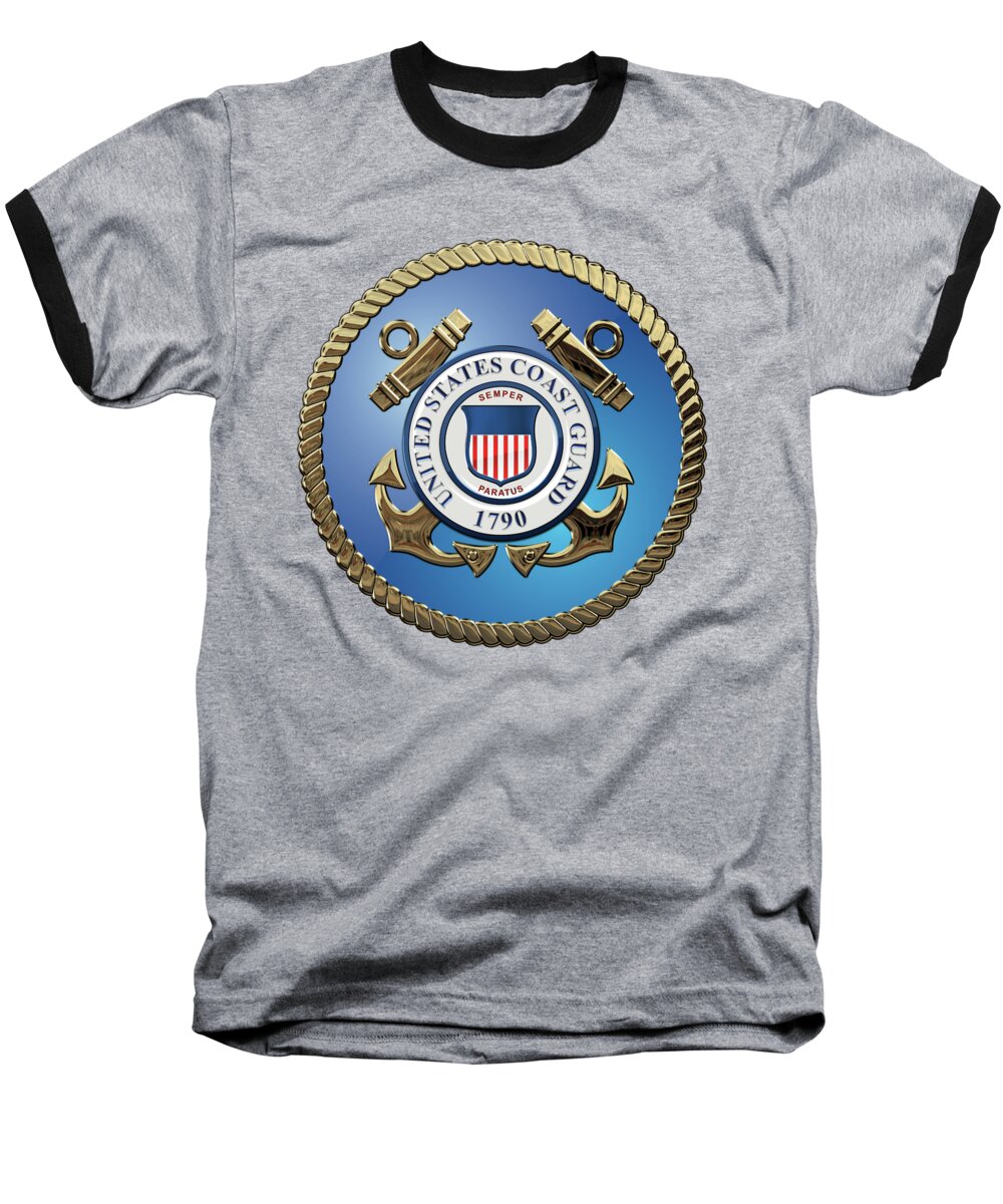 'military Insignia & Heraldry 3d' Collection By Serge Averbukh Baseball T-Shirt featuring the digital art U. S. Coast Guard - U S C G Emblem over Blue Velvet by Serge Averbukh